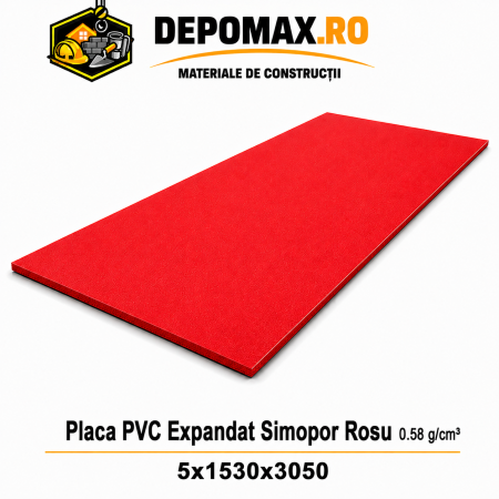 Placa rigida PVC Simopor Rosu 0.58 g/cm3, 5x1530x3050 mm